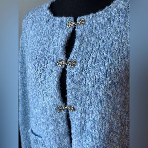 Handmade Blue Textured Knit Cottagecore Grandmacore Sweater 20”Ptp - Picture 6 of 8